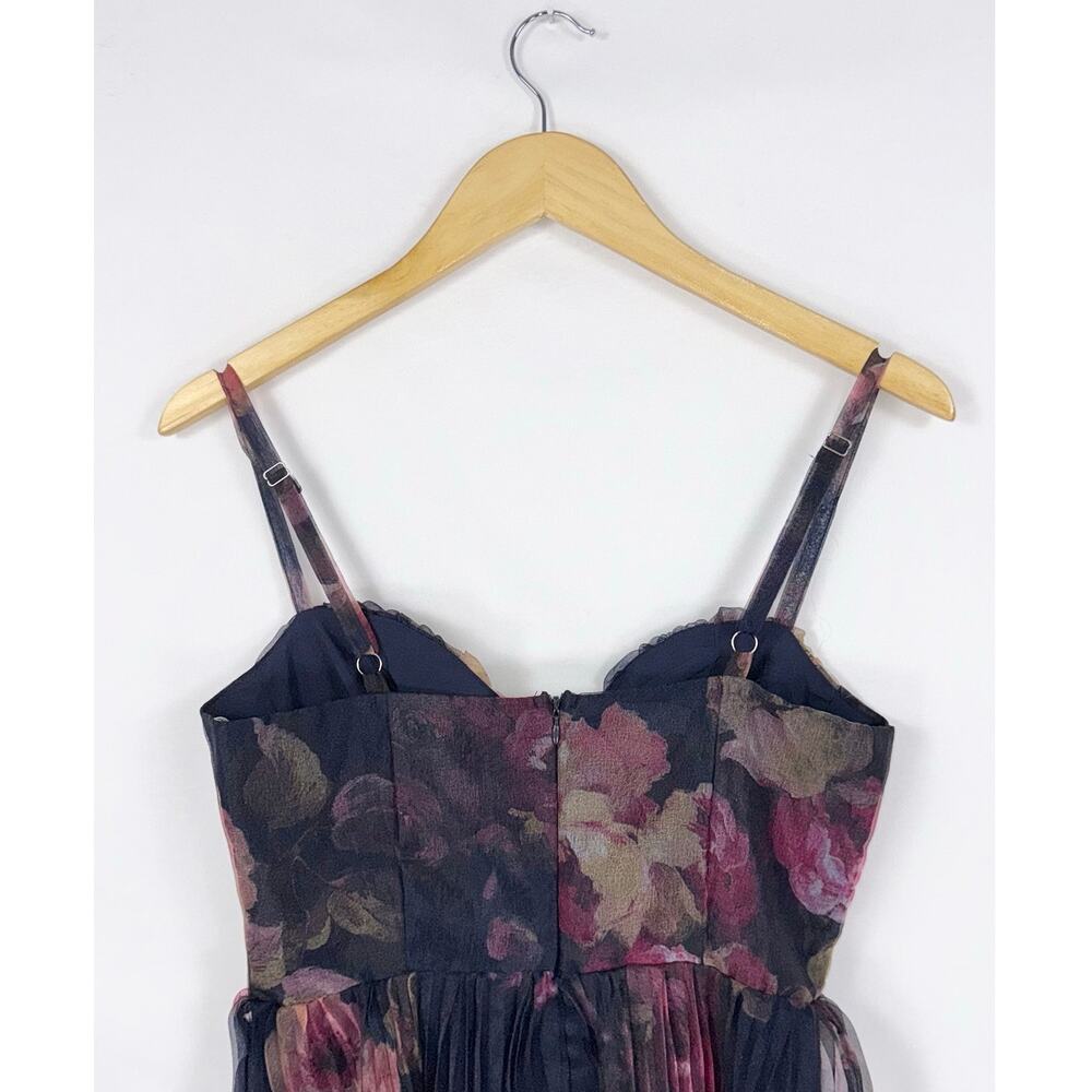 Lulus Alluring Invite Floral Pleated Bustier Midi Dress Women's Medium Navy Blue - Picture 10 of 16